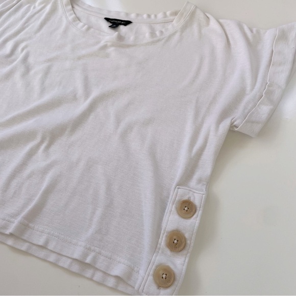 Banana Republic Factory Cream Semi-Cropped Short Sleeve Flutter Tee Size Medium - Picture 4 of 10